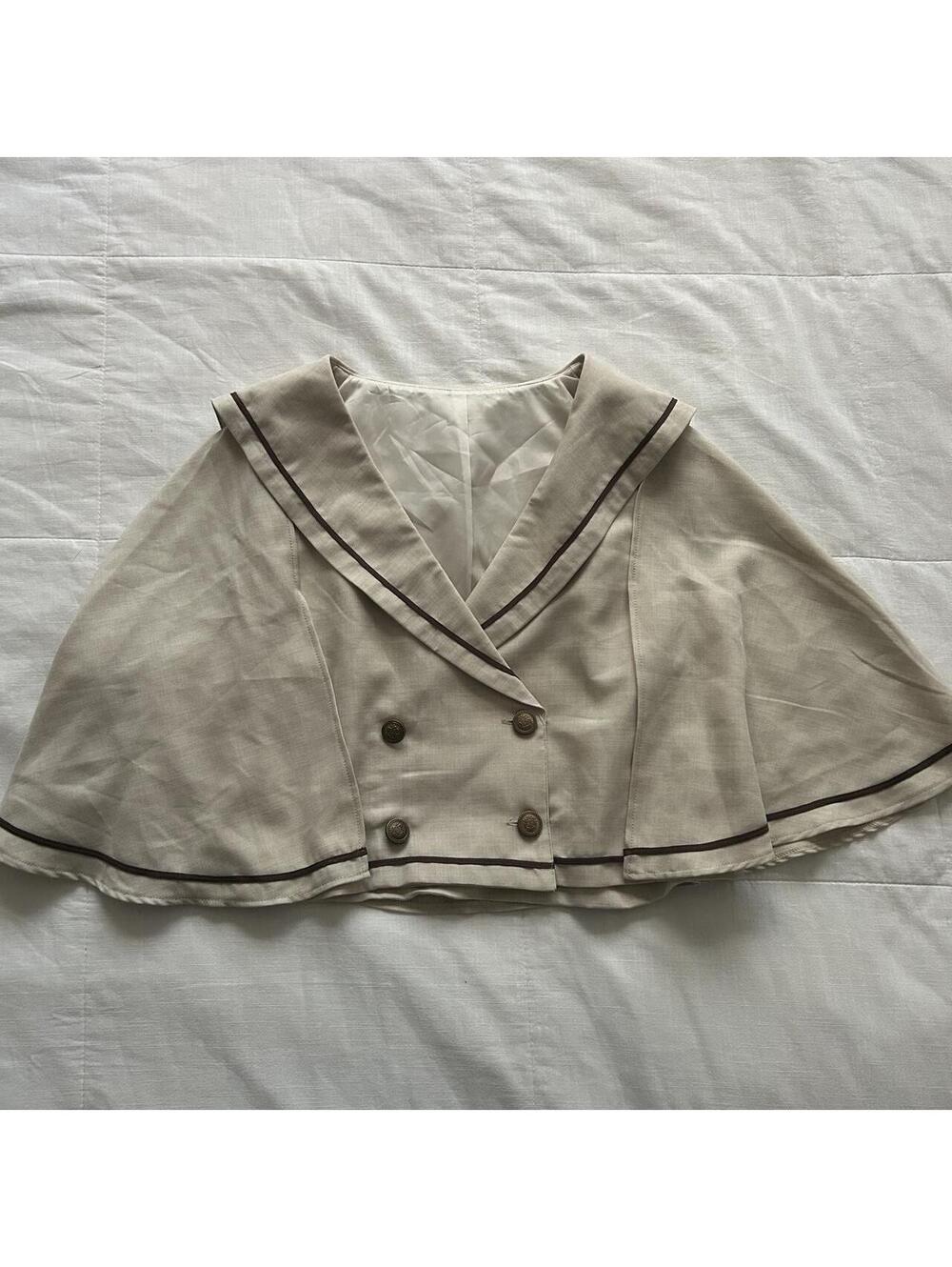 Japanese Brand Cream Beige Sailor Collar Capelet Brown Piping Size M Japan